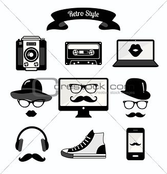 Black and White Vintage Retro Hipster Style Media Icons