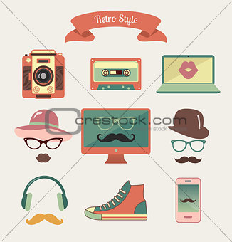 Vintage Retro Hipster Style Media Icons