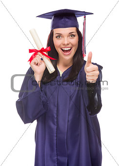 Mixed Race Graduate in Cap and Gown Holding Her Diploma