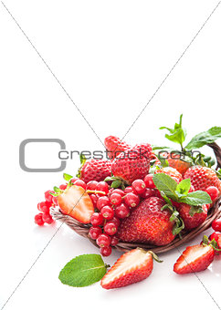 Fresh strawberry and redcurrant on white