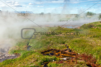 Spring landscape with thermal water, Iceland