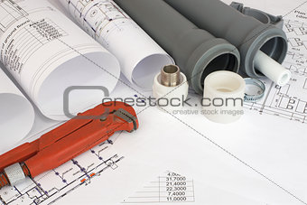 Plumbing tools on the construction drawings