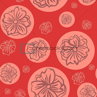 Seamless red pattern with big flowers