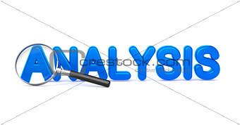 Analysis - Blue 3D Word Through a Magnifying Glass.