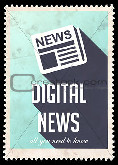 Digital News on Blue in Flat Design.