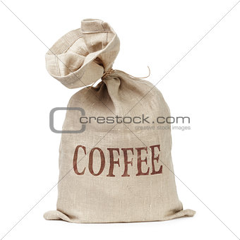 tied bag with coffee word digitally written