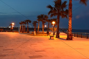 Stone beach promenade at night