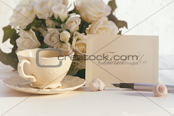 Thank you note with tea cup