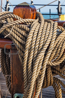 coiled ropes on a sail ship