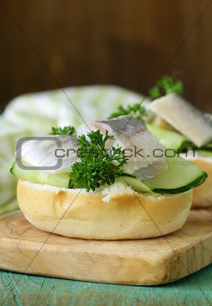 snack sandwiches with cucumber and herring