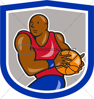 Basketball Player Holding Ball Shield Cartoon