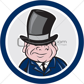 Man Wearing Top Hat Smiling Circle Cartoon