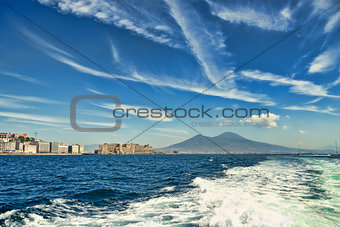 Mount Vesuvius and castle from a boat
