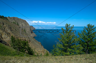 Steep rocky coast. Lake Baikal, Russia.