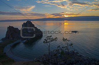 Shaman Rock at sunset. Olkhon Island, Baikal, Russia.
