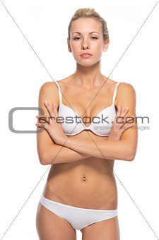 Portrait of confident young woman in lingerie