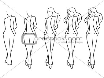Sequence of drawing a beautiful female contour
