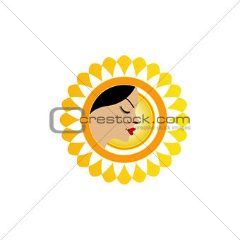 Sun tan logo- A face with a bright yellow sun