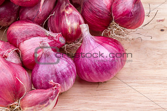 shallots on wooden background