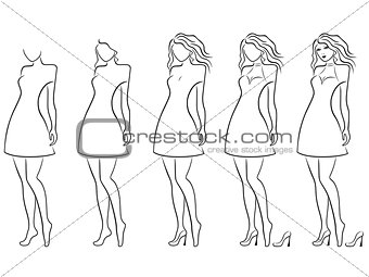 Alluring women contour in hand drawing sequence