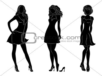 Three beautiful slim women silhouettes 