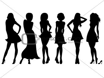 Six slim attractive women silhouettes 
