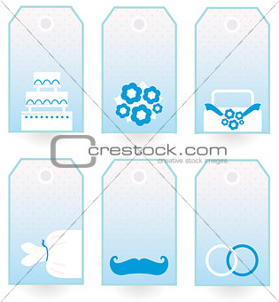 Retro wedding tags set isolated on white ( blue )