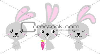 Adorable cute spring Easter Bunnies isolated on white