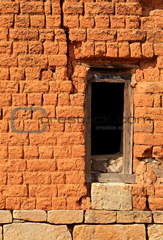 Window frame in brick wall