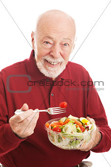 Senior Man Eats Salad