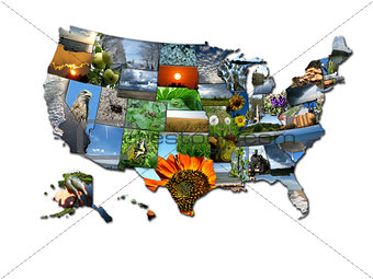 Photo collage of unusual map of states of USA
