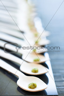 Wasabi paste on spoons