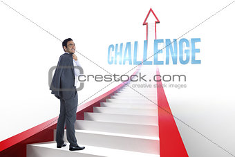 Challenge against red arrow with steps graphic