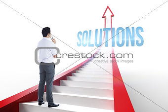 Solutions against red arrow with steps graphic