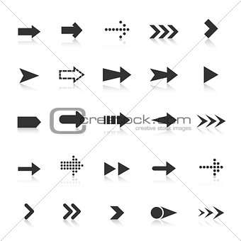 Arrow icons with reflect on white background