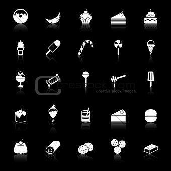 Dessert icons with reflect on black background