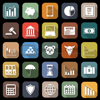 Stock market flat icons with long shadow