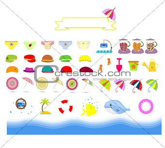 isolated summer beach stuff for kids on a white background