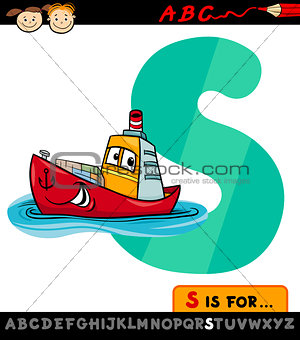 letter s with ship cartoon illustration