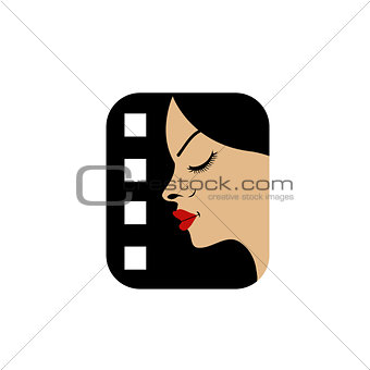 Filmstrip with side view of a woman- logo for show business