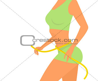 Girl with Measure Tape wrapped around her waist isolated on white