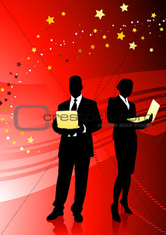 Business Couple on Abstract Red Background
