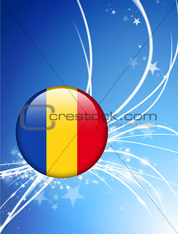 Romania Flag Button on Abstract Light Background