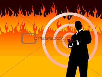 Businessman on Fire Background