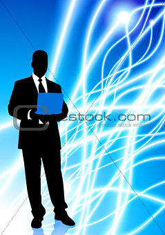 Businessman on Light Line Background