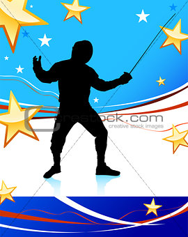 Fencing Sport on American Patriotic Background