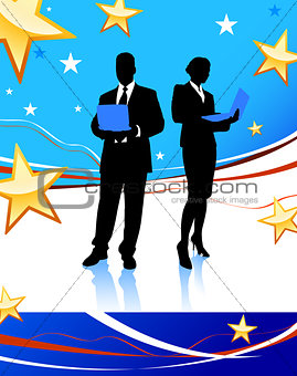 Business Couple on Abstract United States Background