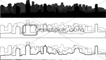 city silhouette in black, gray and with interpretation 4