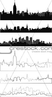 city silhouette in black, gray and with interpretation 3