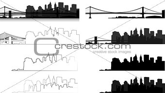 city silhouette in black, gray and with interpretation 1